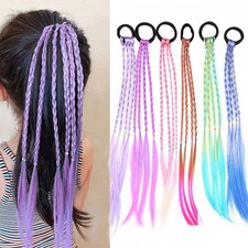 6 PCS Colorful Pink Braided Hair Extensions Wigs Bands Rubber Ponytail Ties