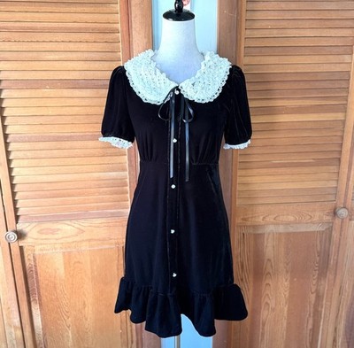 Killstar Gothic Lolita Punk Halloween Wednesday Addams Black Velvet Dress XS