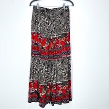 Vintage Flowy Animal Print Boho Eclectic Artsy Pull On Maxi Skirt Maximalism