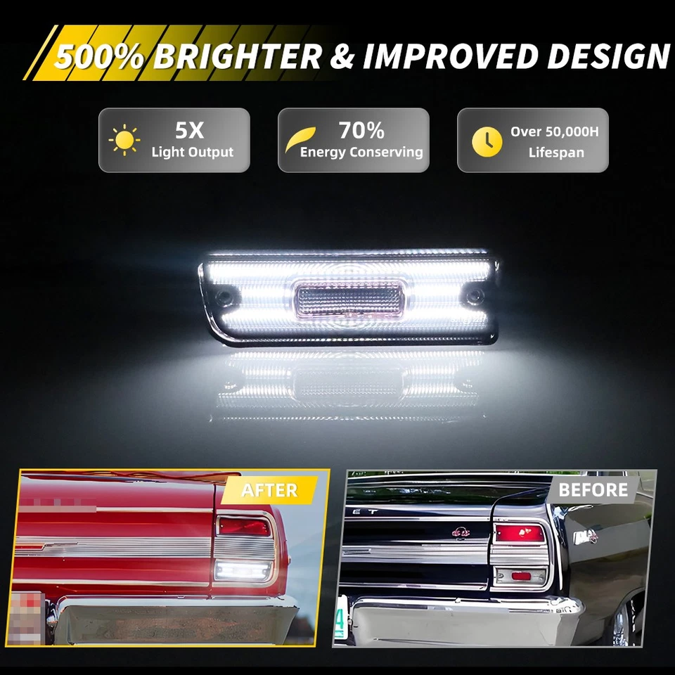 2x Lentes de luz inversa LED blancas ahumadas para Chevy Chevelle/Malibu 1964 Foto 2 de 4