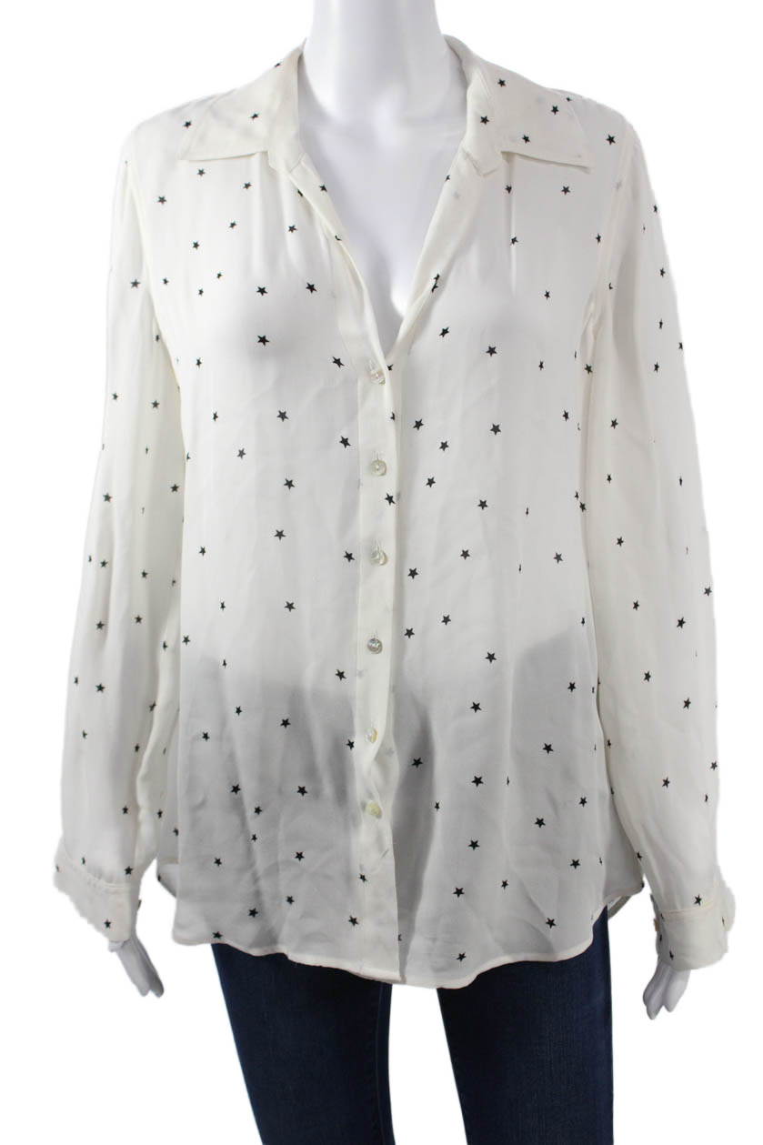 L'Agence Womens White Collared Button Up Viscose Long Sleeve Blouse Size MFree Shipping in US $100+ Orders | $6.95 Orders Below