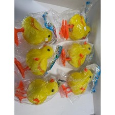 Lot of 6 Large Wind Up Jumping Chicks Yellow Fuzzy Easter Toy Party Favors New