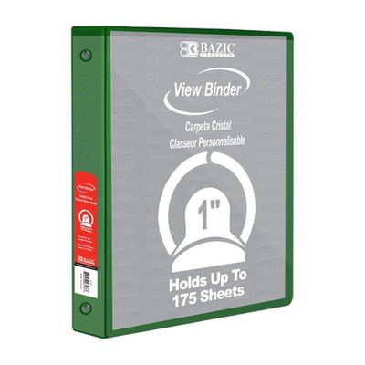 BAZIC 1'' Green 3-Ring View Binder w/ 2-Pockets