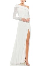 Mac Duggal White Beaded Cuff Drop Shoulder Gown Size 2 NWT