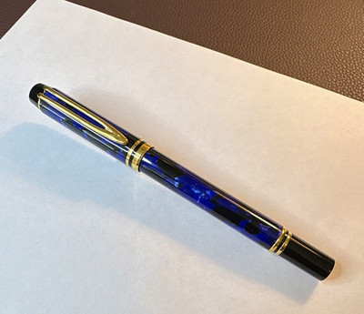 Waterman Rhapsody Blue Marble Fountain Pen 18K Gold Cursive Italic Nib from 1998