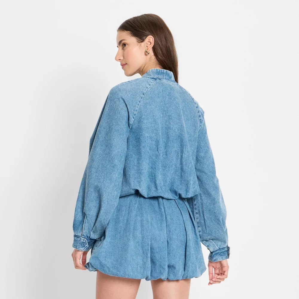 Women's Denim Bubble Bomber Jacket - Future Collective Blue Denim M