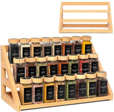 MNADSFKJ Bamboo Tiered Spice Rack for Countertop Spice Organizer for Pantry Spic