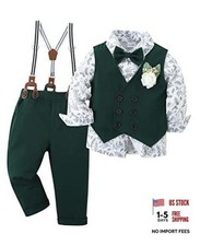 Toddler Baby Boy Clothes Suit Gentleman Wedding Outfits, Formal 3-4T V Green
