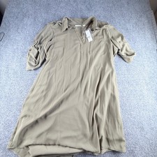 New York & Company Olive Green V-Neck Roll Tab Sleeve Shirt Dress XL 3092