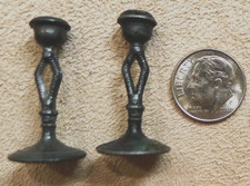 VINTAGE MINIATURE Cracker Jack Gumball METAL Matching CANDLE STICK HOLDERS