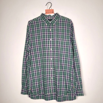 Beams Check Shirt XL Blue Green Men's Cotton Long Sleeve Oxford Made In Japan