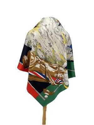 Vintage Golf Silk Scarf Hand Rolled St. Andrews Map Course Elysian Fields #A99