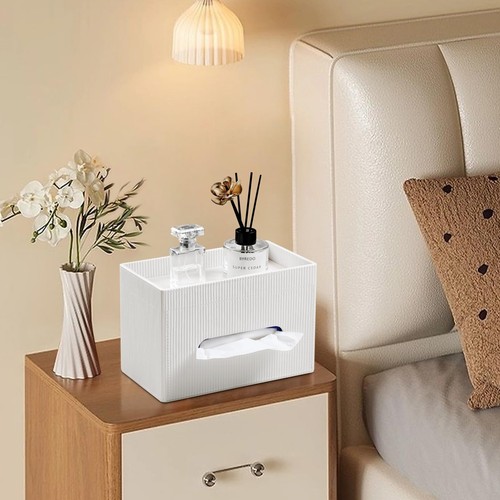 Rectangular Tissue Box Cover with Storage Tray, PU Leather Tissue Box Holder ... - 第 7/7 張圖片