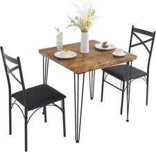 3-Piece Dining Table Set for Home Kitchen Small Space Breakfast Nook, 2 Faux Lea