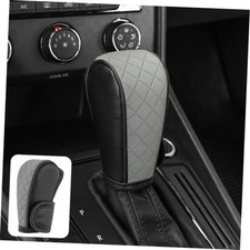 Leather Car Gear Shift Knob Cover, Exquisite Embroidery Design, Durable Gray