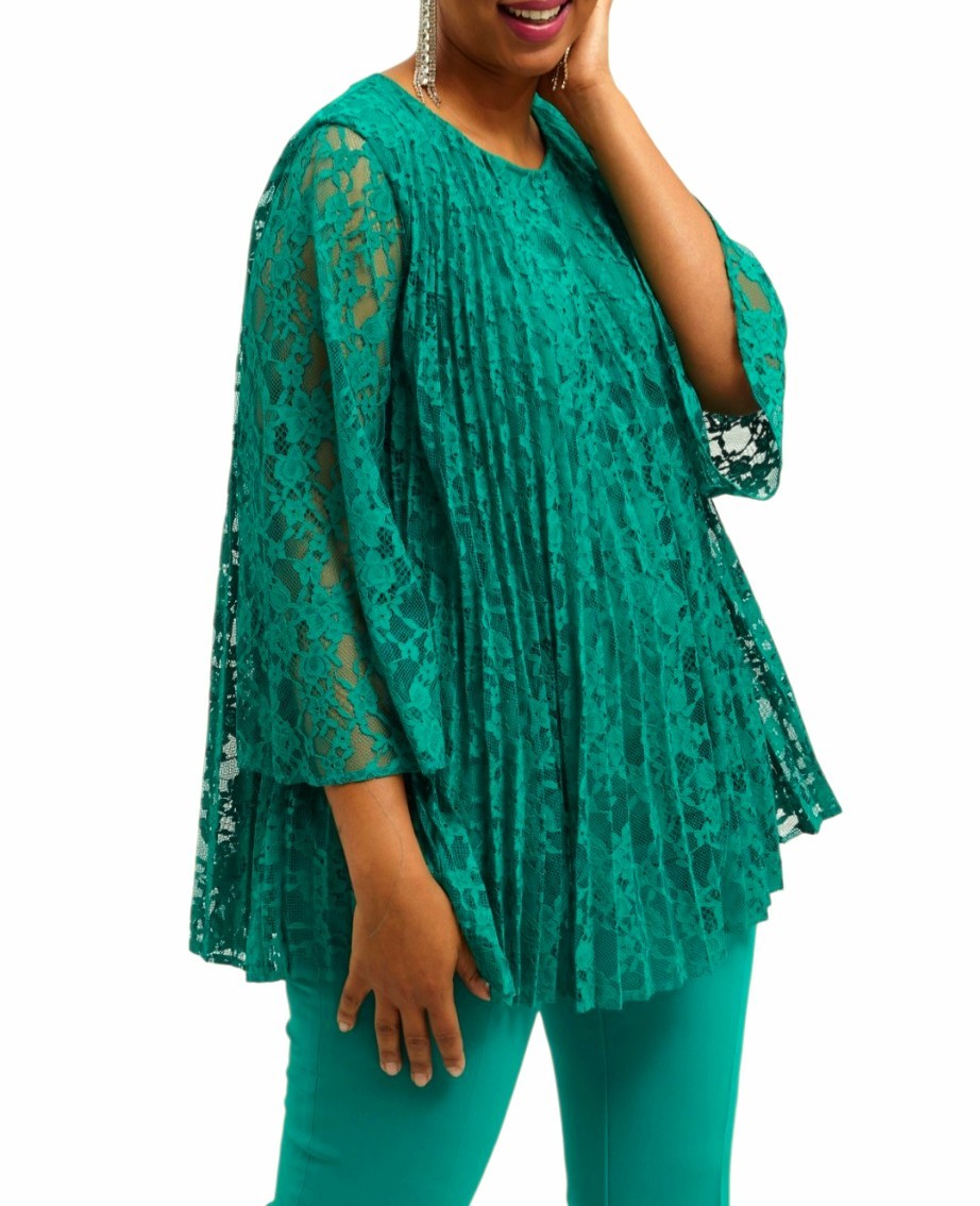 Marina Rinaldi blusa donna verde in pizzo Plissé Taglia MR27/IT56/FR52/DE48.