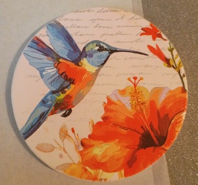 Round Coaster Set of 4 Multicolor Floral Hummingbird Wild Animals Modern Design