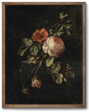 Vintage Floral Wall Art - Dark Academia Decor - 14" x 14"L x 11"W Dark Flower