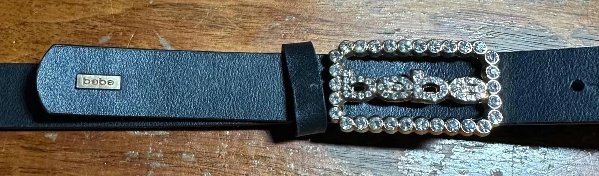 Vintage Y2K Bebe Black Leather Rhinestone Bling Silver Logo Low Rise Belt S M bebe Silver Belts for Women for sale | eBay main image 3