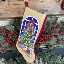 Needlepoint Christmas Stocking Christmas Tree Presents Window