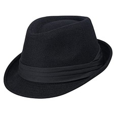 Womens Mens Classic Felt Trilby Hat Short Brim Fedora Hat Manhattan 7 1/4 Black