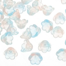 Glass Trumpet Flower Beads, 50 Pcs Gradient Flower Bead Charm, Light Pink Blue
