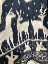 Vintage 70s Mexican Poncho Blanket Reversible Cuamatzi Deer Blue White W/ Fringe