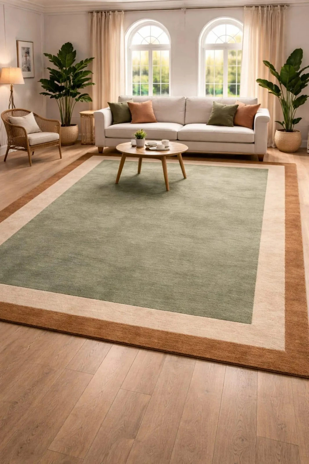 Sage Green Wool Area Rug, Hand Tufted Bordered, Modern Living Room Rug Carpet