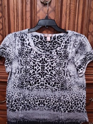Women's White Stag Top With Rhinestone Size M8-10 Animal Print