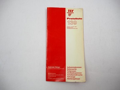 Price list 139 from 1985 Welger collection press bale launcher disc mowers