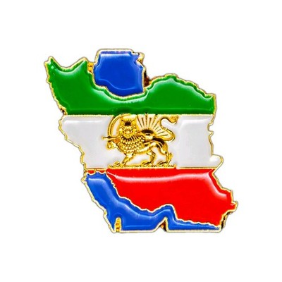 Iran Map Pin Badge Lion and Sun Made in Germany Enamel Metal Gold Pin 30 x 30 mm
