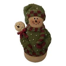 Blossom Bucket Snowman Green Red Sweater Country Cute Kitschy