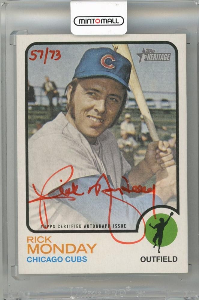 2022 Topps Heritage Rick Monday Real One Auto Red Ink /73 Cubs