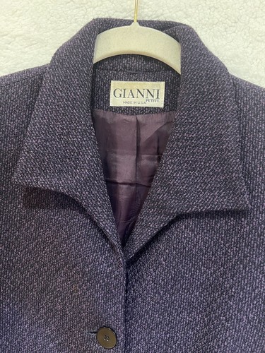 Gianni Petite VTG Designer Purple Wool Tweed Jacket Sz 14 And Skirt Sz 12 Set - Picture 10 of 24