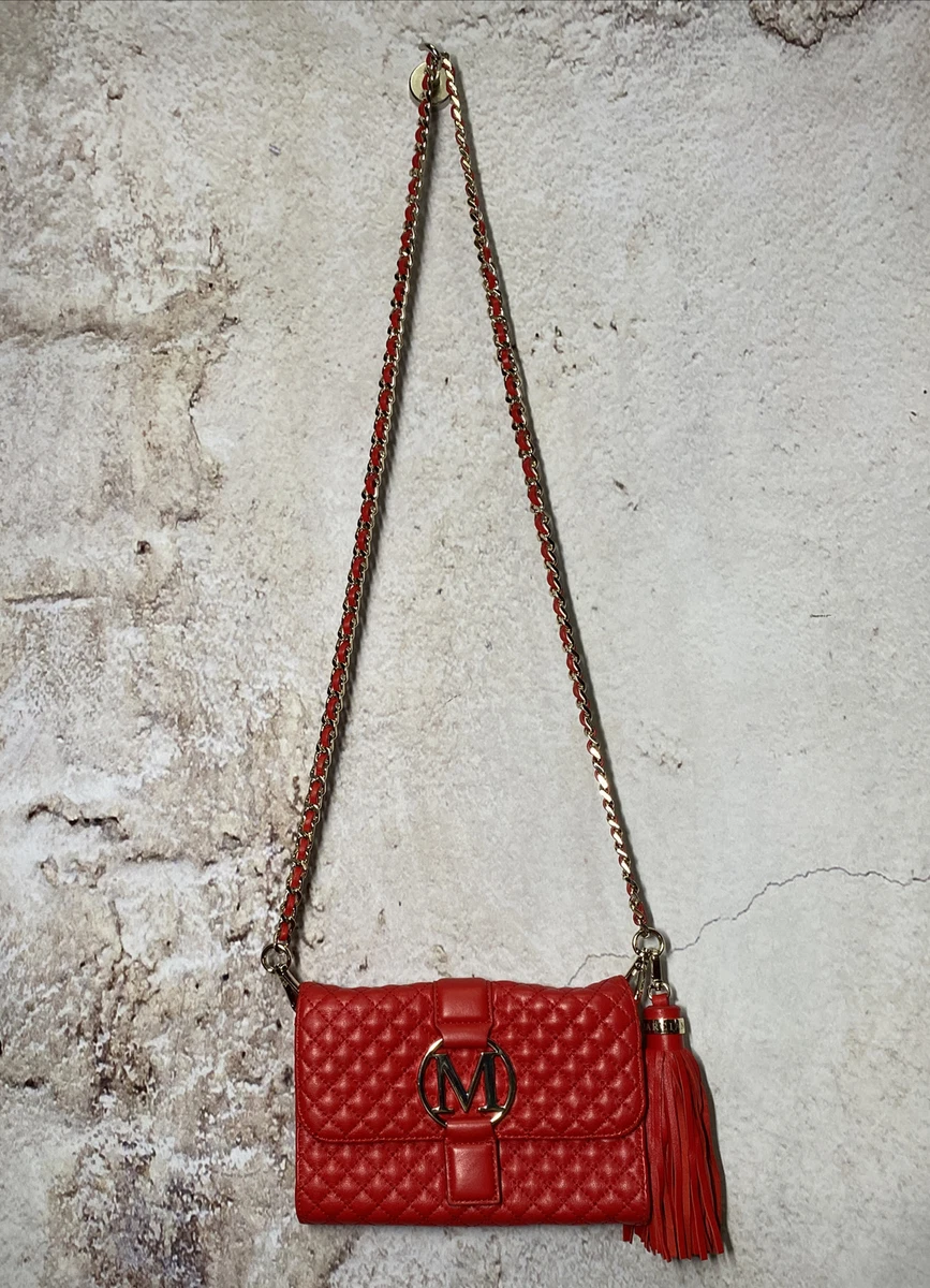 Marciano Big M Lamb Leather Red Crossbody Guess Purse Bag Gold Tassel  Quilted H1