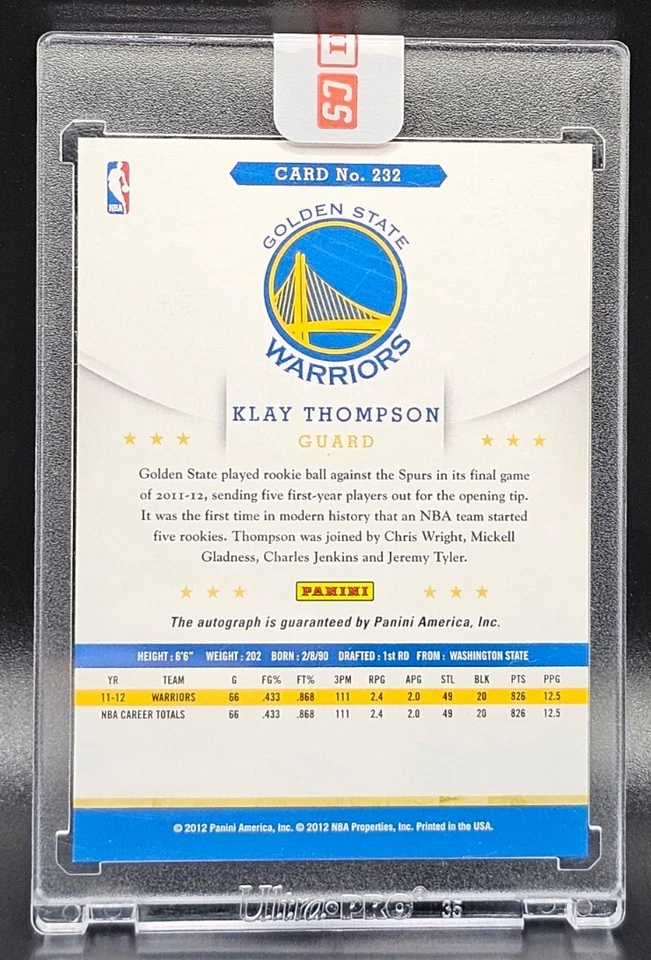 KLAY THOMPSON 12-13 PANINI HOOPS UNCIRCULATED AUTO ROOKIE RC WARRIORS MAVERICKS - Image 2 of 2