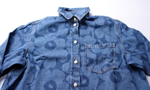 Marimekko Women's Maridenim Vaihe Unikko Denim Shirt MP7 Medium Blue Size 40 - Picture 2 of 4