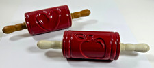 vtg SET of 2 ceramic embossed small rolling pins pastry pies Apple Heart