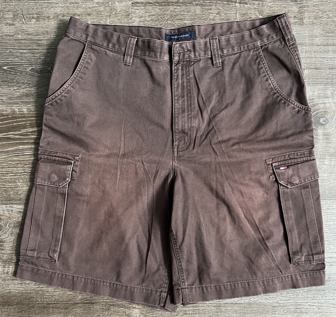 Tommy Hilfiger Men Cargo Shorts Casual Relaxed Fit Brown Organic Cotton size 38