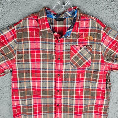 The North Face Shirt Mens XL Plaid Short Sleeve Button Up Nylon Blend Colorful