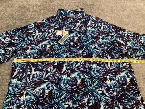 Cubavera Shirt Mens XXL Blue Floral Button Down Short Sleeve Hawaiian Shirt NEW - Picture 5 of 18