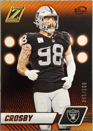 Maxx Crosby Raiders Gold Prizm /100 SP 2023 Panini Zenith 1st Down #55 NM-MT #'d