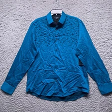 Alfani Shirt Mens Small  Blue Print Button Up Long Sleeve Geometric