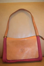 IL Bisonte woman's sholder bag, pre-owned, leather/ canvas, red/ brown