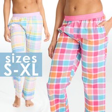 Ladies Checked Pyjama Long Pants Wide Leg Elasticated Waistband PJ's Bottom S-XL