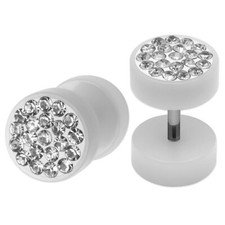 1 Paar Fakeplugs Kunststoff mit Strass weiß schwarz rot blau hellblau neongelb