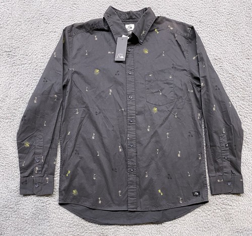 Quiksilver Shirt Mens Large Gray Modern Palm Trees AOP Long Sleeve NWT