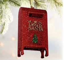 "Letter To Santa " Red Glitter Santa Mailbox Christmas Ornament NWT