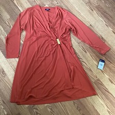 NWT Chaps Spicy Orange Gathered Waist V~Neck Faux Wrap Dress Size 20W