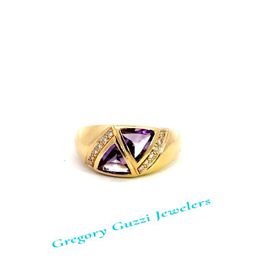 14KT. Yellow Gold Amethyst And Diamond Ring (Size 6.5)